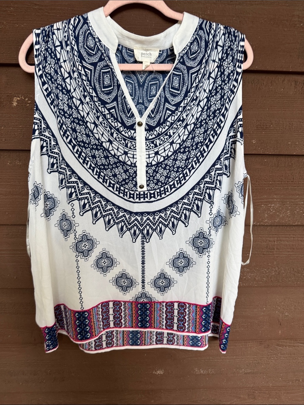 Perch Navy & White Embroidered Split-Neck Tunic size 3XL